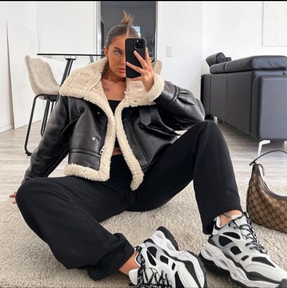 Zara Jackets & Coats Last One Zara Faux Leather Fleece Collar